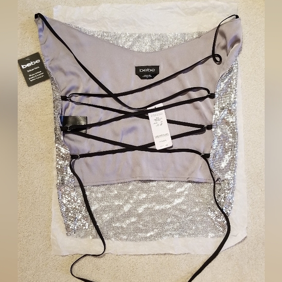 Bebe, size S silver chain mail top - Picture 2 of 3